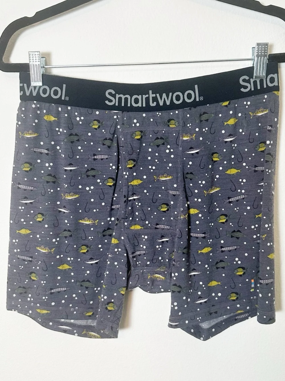 Smartwool Merino Wool Boxer Brief Fishing Print Grey Large